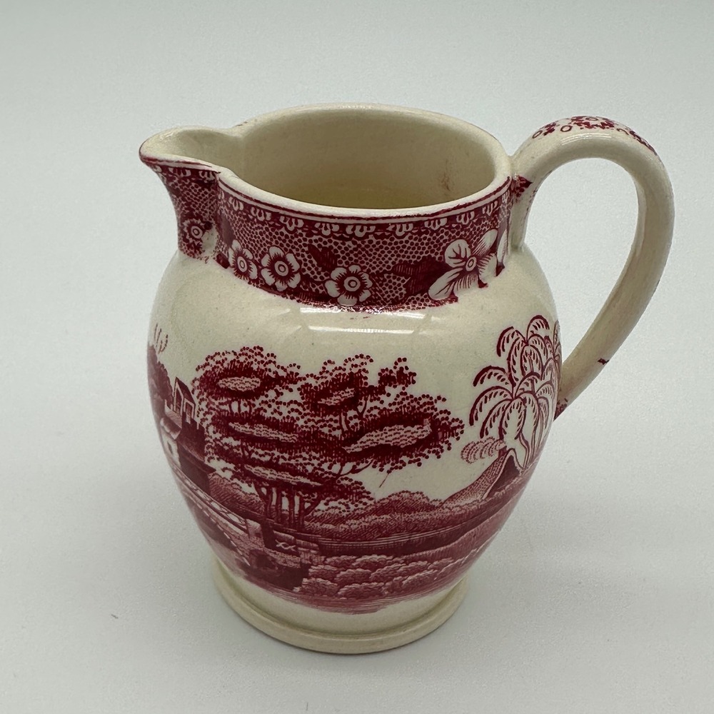 Copeland Spode's Tower Red Transferware Creamer Pitcher England 3 Inch
